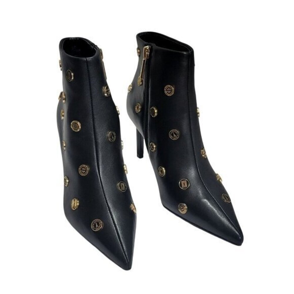 Karl Lagerfeld Saina Boots Heeled Booties 5 Black Leather - Picture 2 of 12
